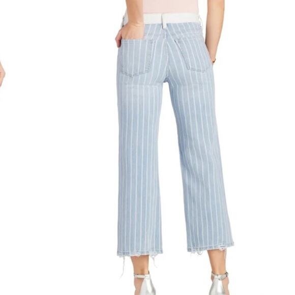 Sam Edelman Women's Blue Striped The Chelsea Wide Leg Crop Jeans Size 28 - Picture 2 of 7